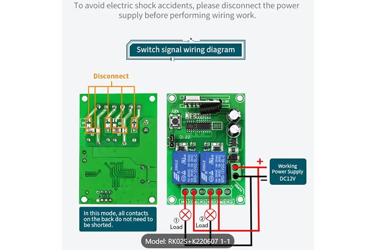 2-Kanalni bežični daljinski upravljač i prijemnik – 433MHz DC12V